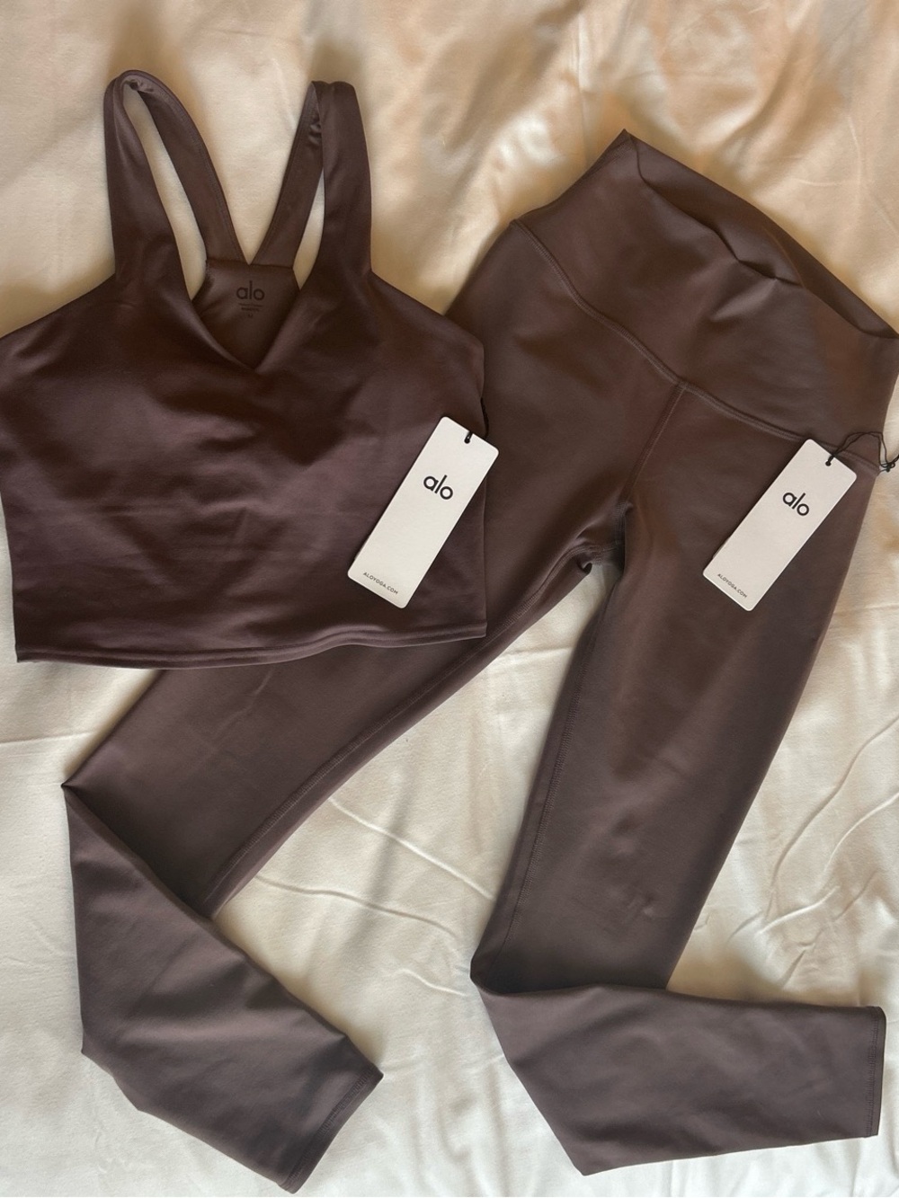 ALO Yoga Brown High-Rise Leggings & V-Neck Sports Bra Set